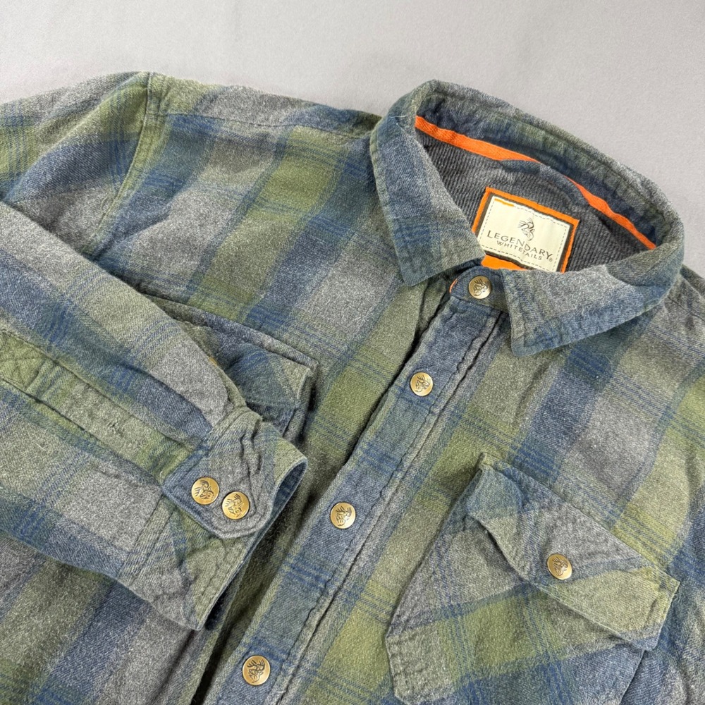 Legendary Whitetails Mens XL Thermal Lined Flannel Shirt Jacket Green Blue Plaid